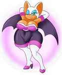  bat blue_eyes breasts cleavage clothed clothing female gloves looking_at_viewer mammal nikoh raised_arm rouge_the_bat solo sonic_(series) thick_thighs wide_hips 