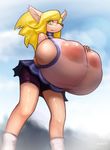  anthro big_breasts blonde_hair breast_squish breasts canine clothing dog erect_nipples eyewear glasses green_eyes hair huge_breasts hyper hyper_breasts mammal merveille_million nipples solatorobo tight_clothing wabutt 