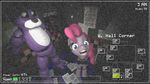 3d animated animatronic bear blue_eyes bonnie_(fnaf) crossover duo earth_pony equine female five_nights_at_freddy&#039;s freddy_(fnaf) friendship_is_magic horse lagomorph looking_at_viewer machine male mammal my_little_pony pinkie_pie_(mlp) pony poster rabbit robot setup1337 size_difference video_games 