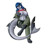  belt big_breasts braless breasts clothing female fish green_eyes hair long_hair looking_at_viewer mammal marine nasa15 nipples paws shark shirt smile suit temari-brynn voluptuous 