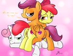  2015 anus apple_bloom_(mlp) bedroom_eyes butt cub cutie_mark earth_pony english_text equine female female/female feral friendship_is_magic group hair half-closed_eyes horn horse mammal multicolored_hair my_little_pony open_mouth pegasus pony purple_hair pussy red_hair scootaloo_(mlp) simple_background smile sweetie_belle_(mlp) text two_tone_hair unicorn vsdrawfag wings young 