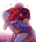 &lt;3 2015 bed blush bone brown_hair chubby clothed clothing covered_eyes cupcakedrawings duo female hair legwear male male/female papyrus_(undertale) simple_background skeleton skull socks undertale video_games white_background 