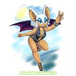  bat blue_eyes clothing female footwear looking_at_viewer mammal omegasunburst_(artist) open_mouth rouge_the_bat sandals solo sonic_(series) thick_thighs 