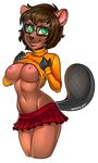  2015 alpha_channel areola beaver breasts brown_fur brown_hair clothed clothing digital_media_(artwork) eyewear female fur glasses green_eyes hair justeen mammal navel nipples rodent scooby-doo_(series) shirt shirt_lift simple_background skirt solo standing transparent_background velma_dinkley xenthyl 