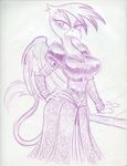  2012 anthro anthrofied avian clothing dress female friendship_is_magic gilda_(mlp) gryphon king-cheetah monochrome my_little_pony sketch solo table wings 