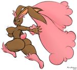  2015 anthro big_breasts big_butt breasts butt female lagomorph looking_at_viewer looking_back lopunny mammal marukomuru nintendo nipples open_mouth pok&eacute;mon rabbit shiny_pok&eacute;mon side_boob sketch solo thick_thighs video_games voluptuous wide_hips 