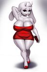  2015 anthro big_breasts breasts caprine cleavage clothed clothing dclzexon eyeshadow female footwear goat hi_res holding horn long_ears looking_at_viewer makeup mammal monster purse solo toriel undertale video_games 