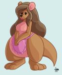  2018 anthro apron black_nose black_sclera breasts brown_hair clothing disney eyelashes female hair hi_res jamearts kanga kangaroo lipstick long_hair makeup mammal marsupial mature_female simple_background smile solo standing thick_bottom_lip thick_thighs white_background wide_hips winnie_the_pooh_(franchise) 