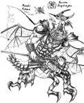  2009 anthro arthropod claws clothed clothing dragon horn hybrid insect legendz male melee_weapon monochrome muscular open_mouth polearm ranshiin scalie simple_background solo spear teeth tigerlilylucky traditional_media_(artwork) weapon white_background wings 