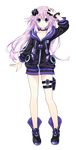  absurdres adult_neptune boots bracelet collar collarbone d-pad d-pad_hair_ornament full_body hair_ornament highres hood hooded_track_jacket jacket jewelry long_hair looking_at_viewer neptune_(series) official_art purple_eyes purple_hair shin_jigen_game_neptune_vii smile solo thigh_strap track_jacket transparent_background tsunako v vector_trace 