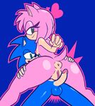  2015 amy_rose anthro anus balls big_anus blue_fur breasts butt duo erection female fur green_eyes hedgehog humanoid_penis looking_back male male/female mammal nipples nude penis pink_fur puffy_anus pussy side_boob smile sonic_(series) sonic_the_hedgehog thanu 