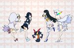  3girls beard black_hair boots dress facial_hair father_and_daughter frown geta grey_hair gyosone high_heels jacket junketsu kill_la_kill kiryuuin_ragyou kiryuuin_satsuki legs letterman_jacket living_clothes long_hair looking_back matoi_isshin matoi_ryuuko mother_and_daughter multicolored_hair multiple_girls odd_one_out old_man rainbow_hair sandals senketsu shoes short_hair skirt smile sneakers standing standing_on_one_leg surprised thigh_boots thighhighs white_footwear white_legwear zettai_ryouiki 