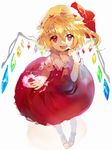  ascot atsumi_jun blonde_hair bow flandre_scarlet full_body hat hat_bow looking_at_viewer mary_janes mob_cap open_mouth red_eyes set shirt shoes short_sleeves side_ponytail simple_background skirt smile solo touhou white_background wings 