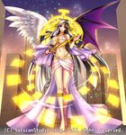  angel_wings asymmetrical_wings bare_legs barefoot bikini_top black_hair bracelet breasts circlet cleavage contrast demon_wings gyakushuu_no_fantasica hair_ornament jewelry large_breasts long_hair multicolored_hair necklace official_art original ryuki@maguro-ex see-through skirt solo sword very_long_hair weapon white_hair wings 