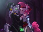  2015 after_kiss anthro anthrofied bandanna bluecoffeedog bra breasts clothing costume duo equine female female/female friendship_is_magic gold_(metal) green_eyes horse magic_user mammal my_little_pony neck_rings piercing pinkie_pie_(mlp) pirate pony saliva underwear undressing witch zebra zecora_(mlp) 