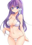  bad_id bad_pixiv_id bikini bikini_pull cameltoe clannad fujibayashi_kyou long_hair purple_eyes purple_hair solo standing swimsuit swimsuit_pull yostxxx 
