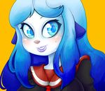  2015 anthro basketgardevoir blue_eyes blue_hair blush clothing female hair long_hair nintendo oshawott pok&eacute;mon school_uniform solo video_games white_skin 