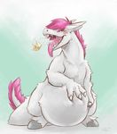  3_fingers belly blush burping crown dragon drooling fur galeon hair hand_on_stomach hooves male pink_hair saliva vore white_fur 