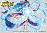 anklet barefoot blue_hair floating flower hair_flower hair_ornament ice japanese_clothes jewelry kimono long_hair magic official_art original red_eyes robe snow tanukimaso very_long_hair 
