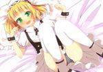  animal_ears ass black_dress black_panties blonde_hair blush bunny_ears dress fleur_de_lapin_uniform gochuumon_wa_usagi_desu_ka? green_eyes kirima_sharo legs_up looking_at_viewer lying maid_headdress on_back open_mouth panties pillow puffy_short_sleeves puffy_sleeves shirt short_sleeves solo thighhighs thighs underwear upskirt white_legwear wrist_cuffs yuimari 