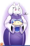  2015 anthro caprine clothed clothing crispychris female food goat holding horn long_ears mammal monster patreon pie smile solo toriel undertale video_games 