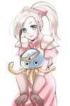  blonde_hair blue_eyes dragon_quest dragon_quest_heroes emappo gloves hoimi_slime homiron long_hair meer_(dqh) open_mouth ponytail solo white_background 