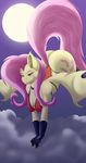  2015 absurd_res anthro anthrofied bat_pony big_breasts bikini breasts butt choker cleavage clothed clothing cloud cutie_mark eyelashes fangs female flutterbat_(mlp) fluttershy_(mlp) friendship_is_magic full_moon fur gloves hair hi_res itsuko103 long_hair looking_at_viewer moon my_little_pony night pink_hair red_eyes sling_bikini smile solo swimsuit yellow_fur 