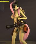  2015 3d anthro anthrofied areola big_breasts breasts butt cgi clothing crossover digital_media_(artwork) equine female fluttershy_(mlp) friendship_is_magic fur generalthunderbat gun hair horse mammal my_little_pony nipples nude pegasus pink_hair pinup pony pose pussy ranged_weapon solo source_filmmaker team_fortress_2 video_games weapon wings 