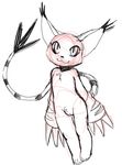  2015 :3 black_and_white cat clothing digimon feline female fur gatomon gloves looking_at_viewer mammal monochrome nilsig pussy simple_background sketch smile solo white_background 