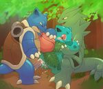  2015 anal anal_penetration anthro argon_vile balls blastoise blush cum cum_from_ass cum_in_ass cum_inside feral ivysaur male male/male naughty_face nintendo penetration penis pok&eacute;mon questionable_consent size_difference tyranitar video_games 
