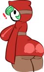  big_breasts breasts butt chubby clothed clothing female green_hair hair half-dressed hood humanoid lilithn mario_bros mask nintendo not_furry shygirl shyguy solo video_games 