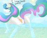  beach equine female feral friendship_is_magic hair horn mammal multicolored_hair my_little_pony pokeality_love princess_celestia_(mlp) pussy seaside sun_glare water winged_unicorn wings 