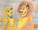  alex_the_lion anthro black_nose blue_eyes brown_eyes brown_fur brown_hair duo erection fangs feline female fur gia_the_jaguar hair hand_on_chest jaguar lion madagascar male male/female mammal necklace open_mouth penis puku83 sex sitting spots teeth tongue yellow_fur 
