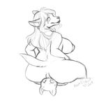  2014 ambiguous_gender anthro anus big_butt black_and_white breasts butt canine dripdry duo ear_piercing facesitting female female/ambiguous jackal looking_back mammal monochrome nipples piercing revadiehard side_boob sitting sketch sweat thick_bottom_lip 