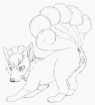  2015 anatomically_correct animal_genitalia anus canine canine_pussy female feral fox looking_at_viewer mammal monochrome multiple_tails nintendo pencil_(artwork) pok&eacute;mon pussy simple_background smile solo traditional_media_(artwork) video_games vulpix white_background yaroul 