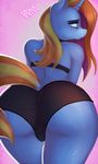  2015 anthro anthrofied blue_skin butt clothed clothing equine female friendship_is_magic hair hi_res horn jerinov long_hair looking_at_viewer mammal my_little_pony rear_view sassy_saddles_(mlp) solo underwear unicorn 