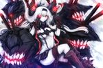  acryl air_defense_hime black_gloves black_panties breasts cleavage gloves headband headgear kantai_collection large_breasts long_hair looking_at_viewer machinery panties red_eyes shinkaisei-kan sitting smile solo turret underwear white_hair white_skin 