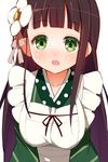  9law ama_usa_an_uniform brown_hair flower gochuumon_wa_usagi_desu_ka? green_eyes hair_flower hair_ornament japanese_clothes kimono leaning_forward long_hair solo ujimatsu_chiya 