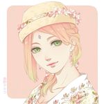  character_name earrings facial_mark forehead_mark green_eyes haruno_sakura hat jewelry long_hair naruto naruto_(series) pink_hair shi_er_xian solo 