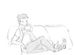  affection ambiguous_gender caress clothed clothing cute feral forked_tongue happy human larger_male legwear male mammal monochrome petting reptile sasha_(artist) scalie simple_background size_difference smile snake socks sofa tongue tongue_out 