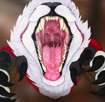  ambiguous_gender blurred_background claws close-up drooling fangs feline fur gaping_mouth gums impending_vore invalid_tag leon lion lunging mammal mouth_shot red_fur ribcagedemon saliva saliva_spit snout solo throat tongue tongue_out tonsils uvula whiskers white_fur white_mane 