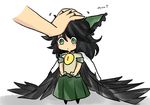  absurdres artist_request bow cape chibi green_eyes hair_bow highres petting reiuji_utsuho solo source_request third_eye touhou unyu wings 