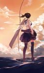  black_legwear bow_(weapon) brown_hair bzerox cloud flight_deck from_behind highres kaga_(kantai_collection) kantai_collection muneate ocean quiver rigging side_ponytail solo thighhighs water weapon 