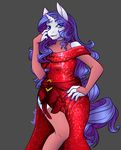  2015 anthro anthrofied blue_eyes casara clothing dress equine female friendship_is_magic grey_background hair horn legwear long_hair looking_at_viewer mammal my_little_pony purple_hair rarity_(mlp) simple_background solo unicorn 