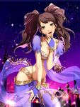  alternate_costume arabian_clothes bracelet brown_eyes brown_hair crease dancer earrings gold_trim gypsy harem_pants highres jewelry kujikawa_rise midriff navel non-web_source official_art pants persona persona_4 persona_4:_dancing_all_night persona_dancing sky solo star_(sky) starry_sky twintails 