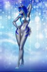  2018 5_fingers anthro blue_areola blue_hair blue_nipples canine digital_media_(artwork) elvofirida female hair mammal nipples solo standing 