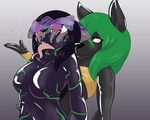  anthro canine dickgirl female glowing glowing_eyes green_hair hair helixjack intersex kangaroo mammal marsupial pussy rubber slime tongue tongue_out transformation 