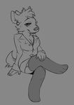  cleavage clothed clothing crossed_legs female hyena legwear looking_at_viewer mammal nora_chort poppy_opossum salted-tea solo stockings suit teacher 
