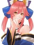  amino_(tn7135) animal_ears bad_id bad_pixiv_id bare_shoulders bow detached_sleeves fate/extra fate_(series) fox_ears fox_shadow_puppet hair_bow japanese_clothes pink_hair solo tamamo_(fate)_(all) tamamo_no_mae_(fate) twintails upper_body yellow_eyes 