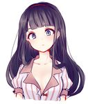  amamiya_ruri bangs black_hair blue_eyes blunt_bangs collarbone ensemble_girls! hairband head_wings long_hair looking_at_viewer puffy_short_sleeves puffy_sleeves short_sleeves solo straight_hair upper_body uranaishi_(miraura) very_long_hair 